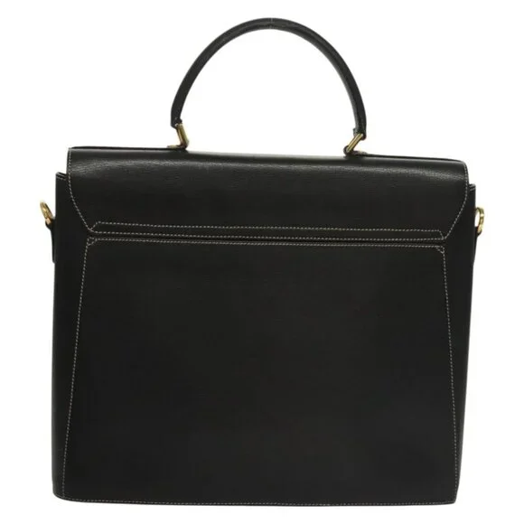 Salvatore Ferragamo Hand Bag Leather Black Gold Auth